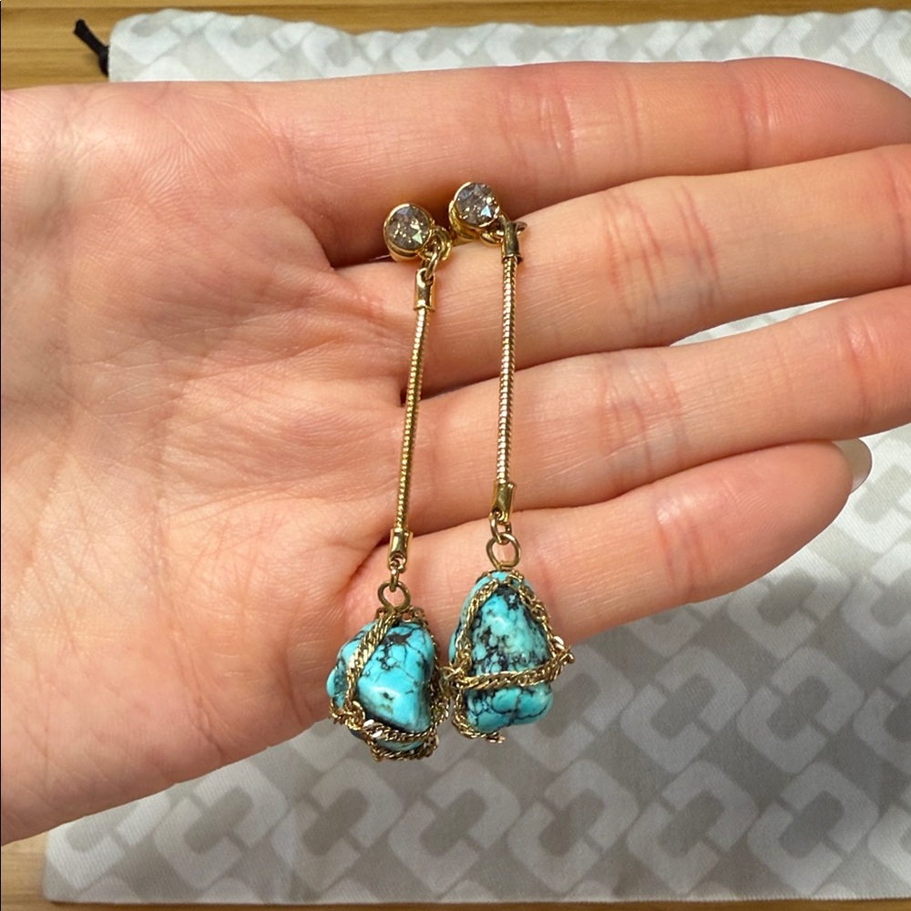 Diane Von Furstenberg Turquoise and Gold Earrings with Crystal Accents
